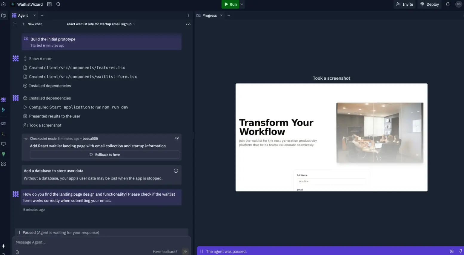 Replit AI game builder interface